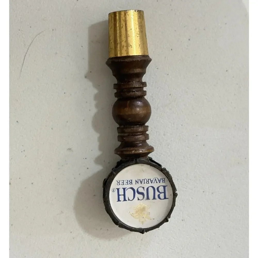 Vintage Busch Bavarian Beer Keg Handle Wooden Drum Double Sided Tap Handle 4.25”